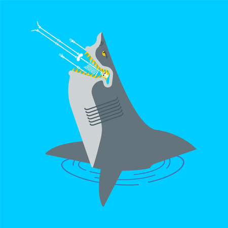 killer Shark bites skeleton. Sea predator. Big fish monsterのイラスト素材