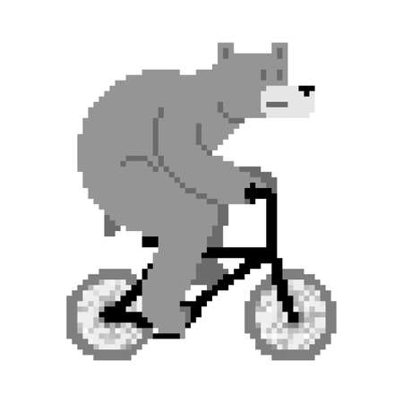 Bear on bicycle pixel art. pixelated Beast is riding bicycle. 8 bit Cartoon childrens illustrationのイラスト素材