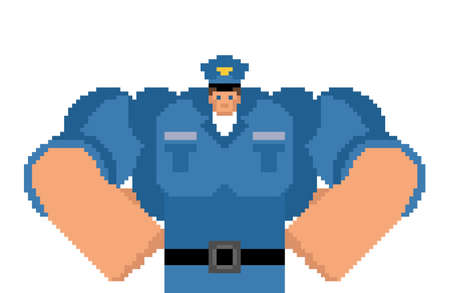 Police officer pixel art. pixelated policeman. 8 bit cop. vector illustration