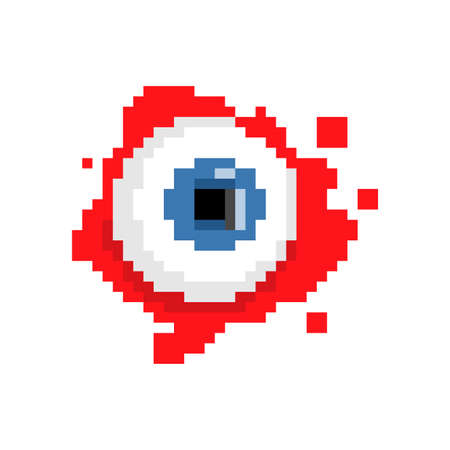 Eyeball pixel art. 8 bit Eye and blood. pixelated Halloween vector illustrationのイラスト素材