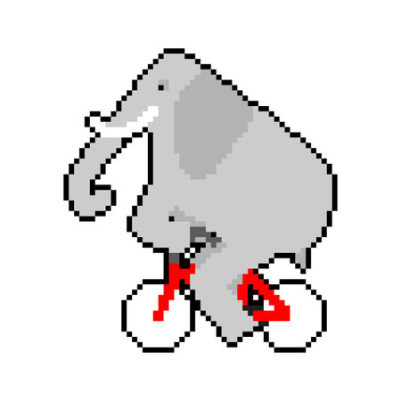 Elephant on bicycle pixel art. pixelated animal is riding bicycle. 8 bit Cartoon childrens illustrationのイラスト素材