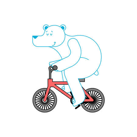 Polar bear on bicycle. Beast is riding bicycle. Cartoon childrens illustrationのイラスト素材