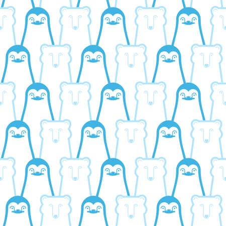 Penguin and polar bear pattern seamless. flightless seabird background. Antarctica texture. Baby fabric ornamentのイラスト素材
