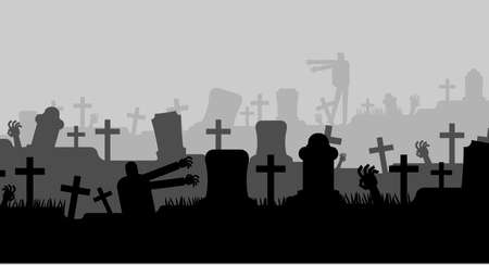 Cemetery halloween backdrop. All Hallows Eve background. Place for textのイラスト素材
