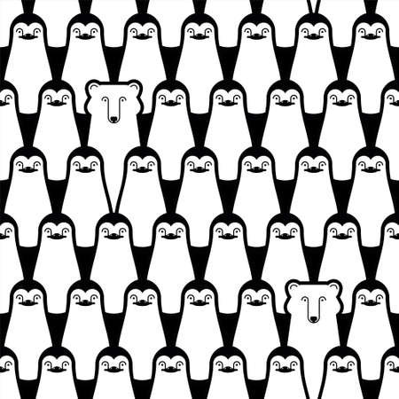 Penguin and polar bear pattern seamless. flightless seabird background. Antarctica texture. Baby fabric ornamentのイラスト素材