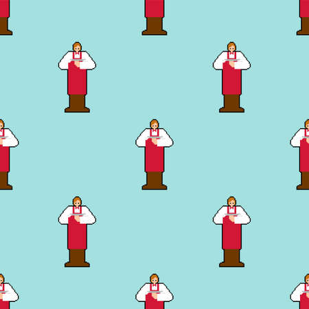Waiter pixel art pattern seamless. pixelated Service staff in the restaurant background. 8bit textureのイラスト素材
