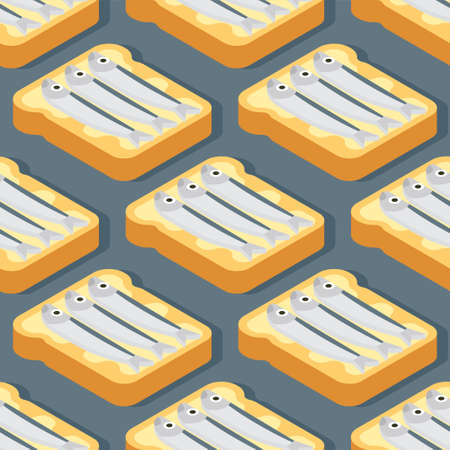 Herring bread pattern seamless. toast with fish ornament. Piece of bread with fish background. food textureのイラスト素材