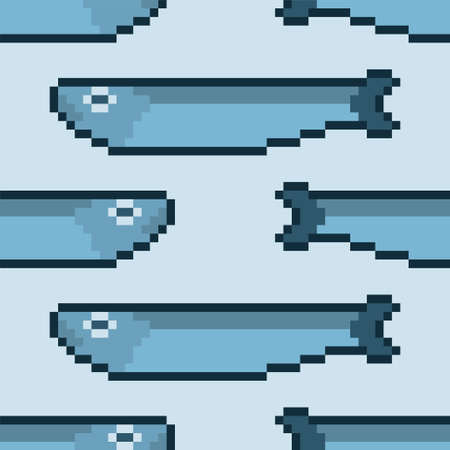 Herring pixel art background. Fish pixelated 8 bit pattern seamless. vector textureのイラスト素材