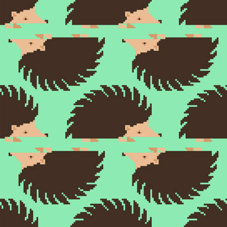 Hedgehog pixel art pattern seamless. pixelated small animal with needles on its body background. 8 bit textureのイラスト素材
