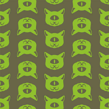 One eyed cat alien pattern seamless. Green monster pet background. Baby fabric textureのイラスト素材