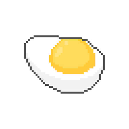 Boiled egg pixel art. Half an egg 8 bit. pixelated food vector illustrationのイラスト素材