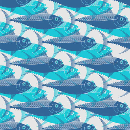 Tuna pattern seamless. tunny Seafood fish background. vector textureのイラスト素材