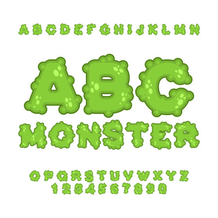 Monster Font. Scary green alphabet letters. vector illustrationのイラスト素材
