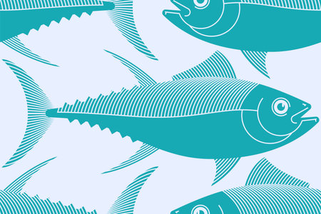 Tuna pattern seamless. tunny Seafood fish background. vector textureのイラスト素材