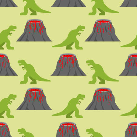 Volcano and dinosaur pattern seamless. Dino texture. Dinosaur Extinction Concept background.のイラスト素材
