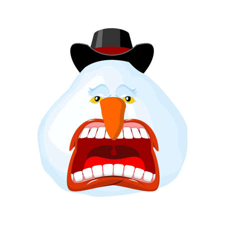 Crazy Snowman Shout and belt. Scary yelling. Open mouth and teeth .. Illustration for New Year and Christmasのイラスト素材