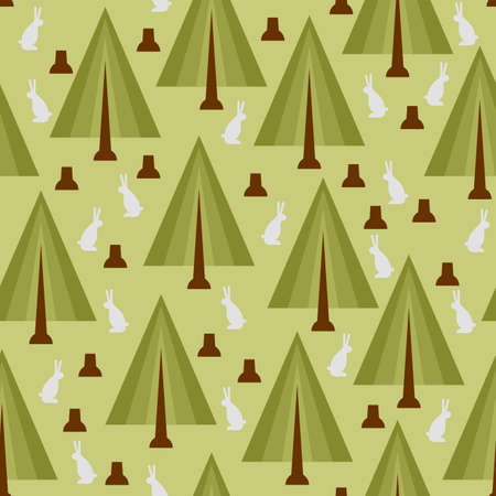 Forest and hare pattern seamless. Summer forest and rabbit backgroundのイラスト素材