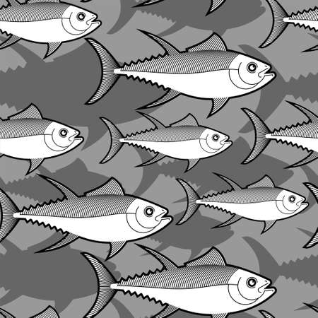 Tuna pattern seamless. tunny Seafood fish background. vector textureのイラスト素材