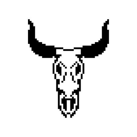 Cow skull pixel art isolated. 8 bit Cow skeleton vector illustrationのイラスト素材
