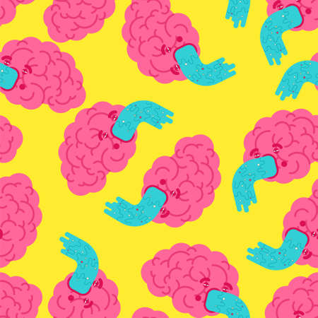 Dizziness pattern seamless. Brains retching cartoon background. Brain vomit
