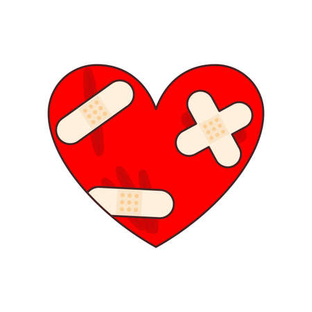 Sick heart with bandages. Wounded heart with plasterのイラスト素材