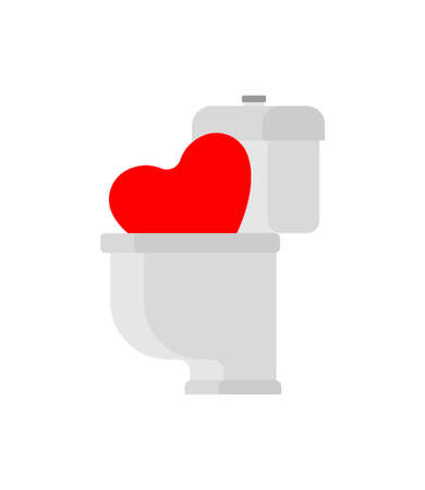 Love in wc. Flush heart in toilet. The concept of wasting your love, throwing away love feelingsのイラスト素材