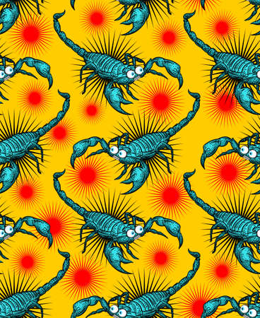Cartoon Scorpion pattern seamless. crazy linear terrestrial arachnid background. vector textureのイラスト素材