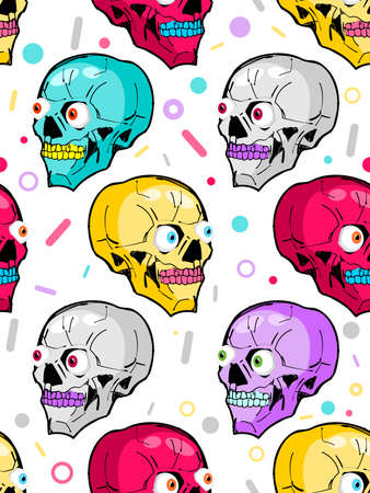 Skull cartoon pattern seamless. Crazy skeleton head sketch hand drawing background. vector textureのイラスト素材