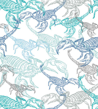 Scorpion hand drawing sketch pattern seamless. linear terrestrial arachnid background. vector textureのイラスト素材