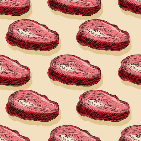 Meat pattern seamless hand drawing sketch. background Piece of pork or beef. vector food textureのイラスト素材