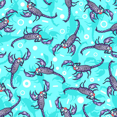 Cartoon Scorpion pattern seamless. crazy linear terrestrial arachnid background. vector textureのイラスト素材