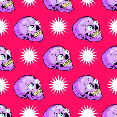 Skull cartoon pattern seamless. Crazy skeleton head sketch hand drawing background. vector textureのイラスト素材