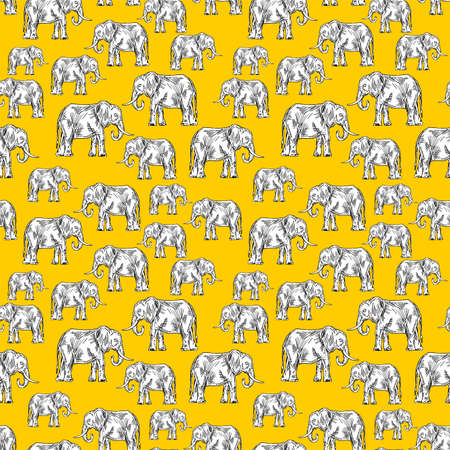Elephant hand drawing pattern seamless. Animal vector background. Baby fabric ornamentの写真素材