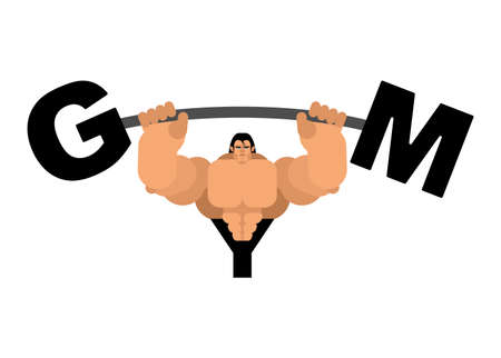 GYM logo. bodybuilder sign. Strong man and letters symbol.のイラスト素材