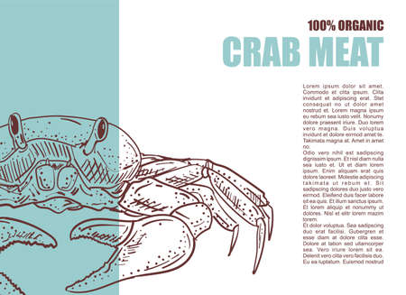 Flyer crab meat seafood. Crab hand drawing sketch and text. For restaurant menu or fish shopのイラスト素材
