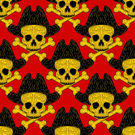 Pirate skull hand drawing pattern seamless. vector textureのイラスト素材