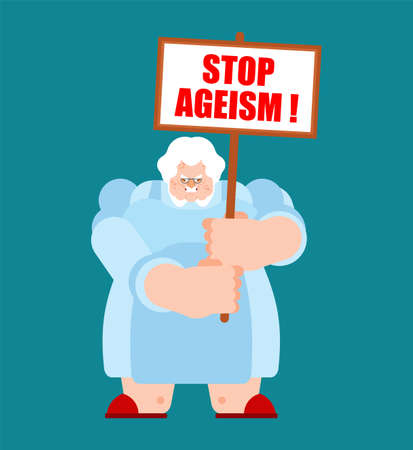 Stop ageism seniors with placard. Retirees Against Age Discriminationのイラスト素材