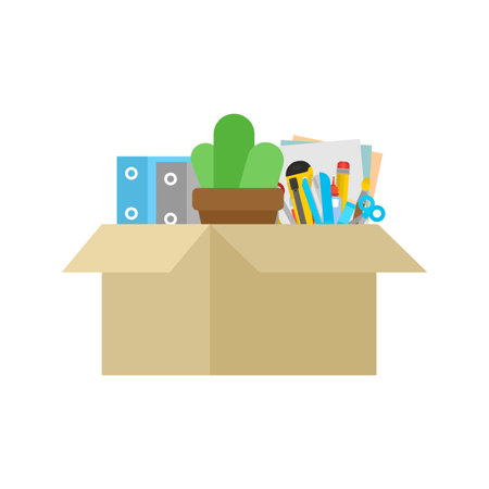 Dismissal box isolated. Cardboard box with office items.のイラスト素材