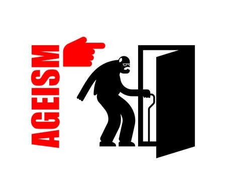 ageism icon. Dismissal of pensioner. old man goes out door. age discrimination signのイラスト素材