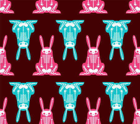 Skeleton Rabbit cartoon pattern seamless. skull hare background