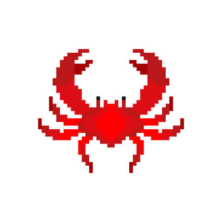 Crab pixel art. Sea cancer 8bit. Sea animal pixelated Vector illustrationのイラスト素材