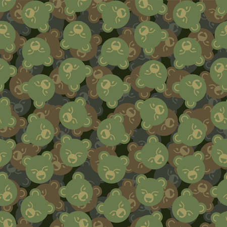 Bear cute face army pattern seamless. baby bear military background. protective fabric ornamentのイラスト素材