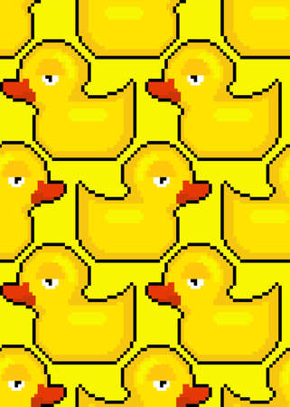 Rubber duck pixel art pattern seamless. 8 bit toy background. pixelated textureのイラスト素材