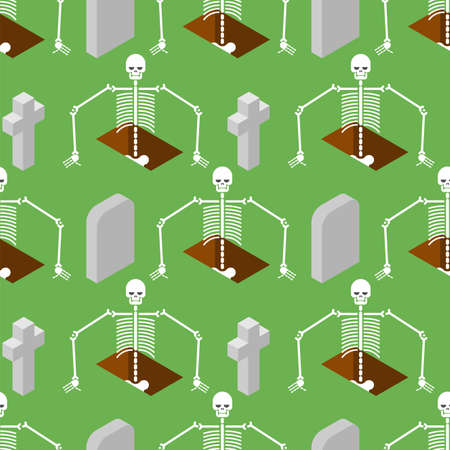 Cemetery background. Skeleton coming out of grave pattern seamless.
