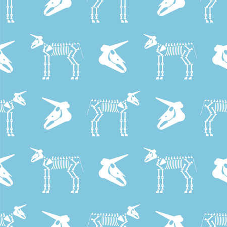 Unicorn Skeleton pattern seamless. Magic horse with horn skull background. vector textureのイラスト素材
