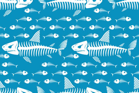 Shark skeleton pattern seamless. fish skull background. fish bones texture