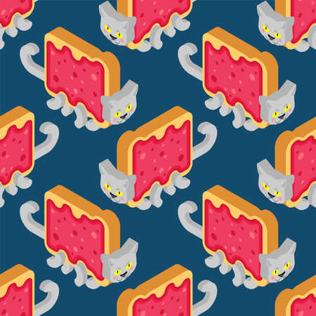 Cat sandwich with jam pattern seamless. edible pet Vector backgroundのイラスト素材