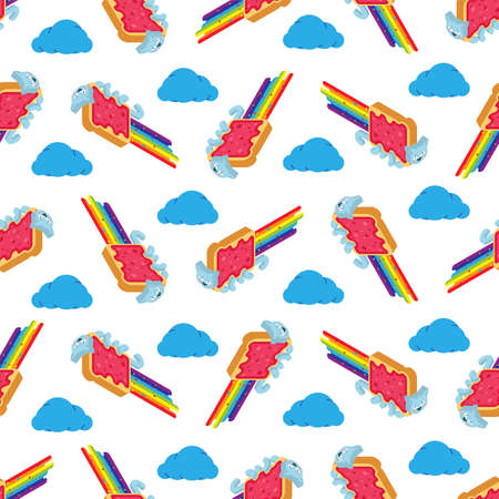 Rainbow cat sandwich pattern seamless. vector textureのイラスト素材
