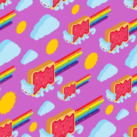 Rainbow cat sandwich pattern seamless. vector textureのイラスト素材