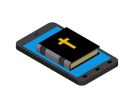 bible online. Religion and gadgets. Holy book and smartphone. Communion on the Internetのイラスト素材